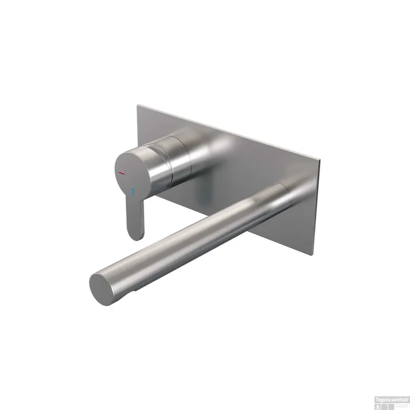 Hete Deal Inbouw Wastafelmengkraan Brauer Brushed Edition Coldstart Rechte Uitloop Korte Platte Hendel Links Geborsteld RVS PVD Met Afdekplaat