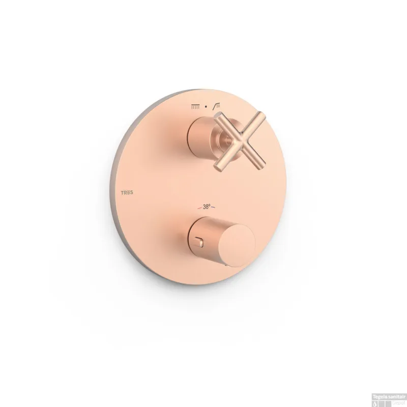 Exclusieve Aanbieding Afbouwdeel Tres Mont Blanc Douche Thermostaat 2-Weg Kruisgreep Mat Roze Goud