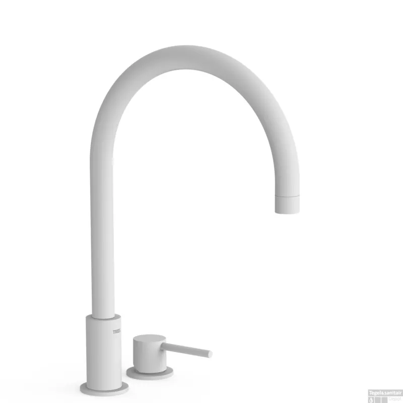 Wastafelmengkraan Tres Study Exclusive 37,3 cm 2-Gats 1-Hendel Uitloop Gebogen Rond Mat Wit Laatste Kans