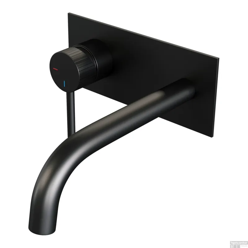 Aanbieding Brauer Stripe inbouw wastafelmengkraan met gebogen uitloop en afdekplaat model A2 mat zwart