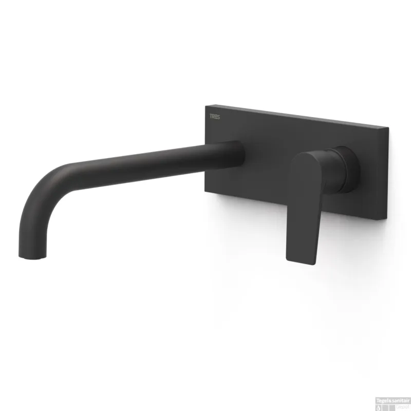 Weekendaanbieding Wastafelmengkraan Inbouw Tres Project Gebogen Uitloop 24 cm Mat Zwart