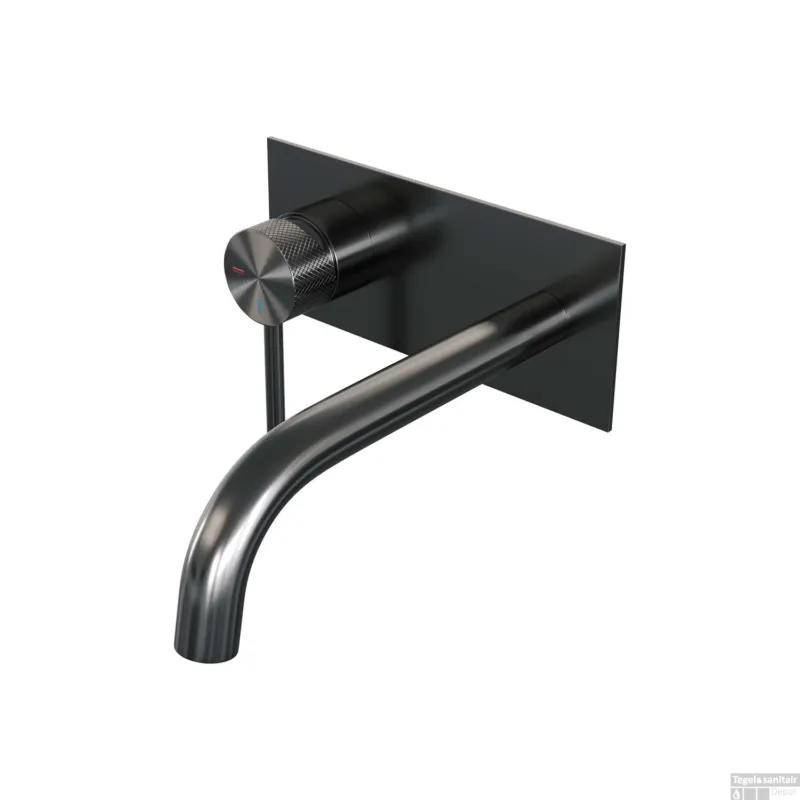 Koop Vandaag Inbouw Wastafelmengkraan Brauer Gunmetal Carving Coldstart Gebogen Uitloop Ronde Hendel Links Geborsteld Gunmetal Met Afdekplaat