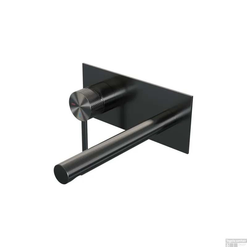 Uitverkoop Inbouw Wastafelmengkraan Brauer Gunmetal Carving Coldstart Rechte Uitloop Ronde Hendel Links Geborsteld Gunmetal Met Afdekplaat