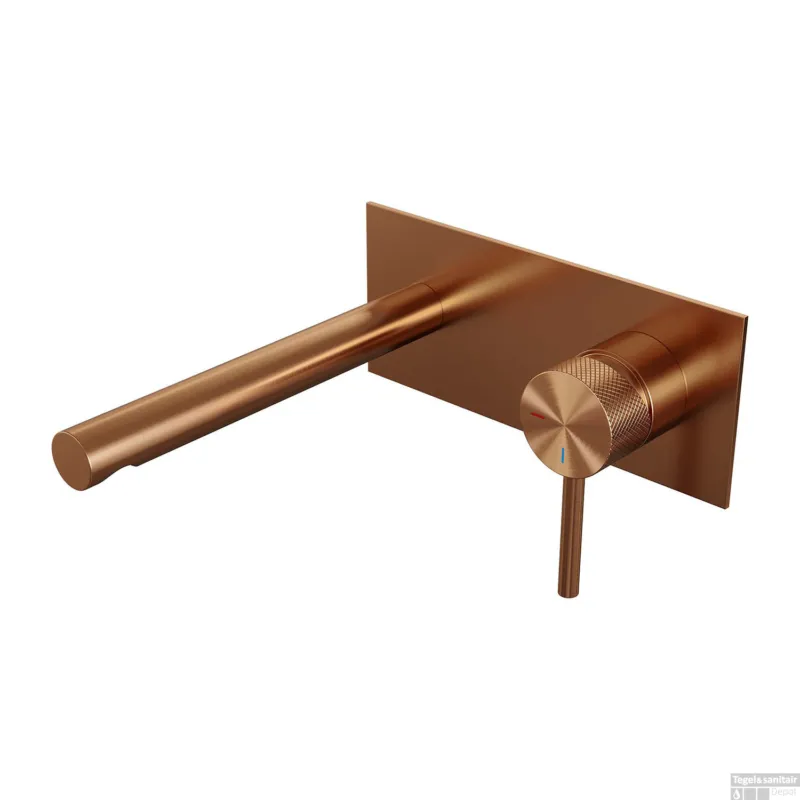 Inbouw Wastafelmengkraan Brauer Copper Carving Coldstart Rechte Uitloop Ronde Hendel Rechts Geborsteld Koper PVD Met Afdekplaat Express Levering