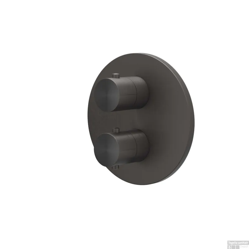 Superprijs Afbouwdeel IVY Concord Inbouwthermostaat 2-weg Met Rond Rozet RVS316 Geborsteld Carbon Black PVD