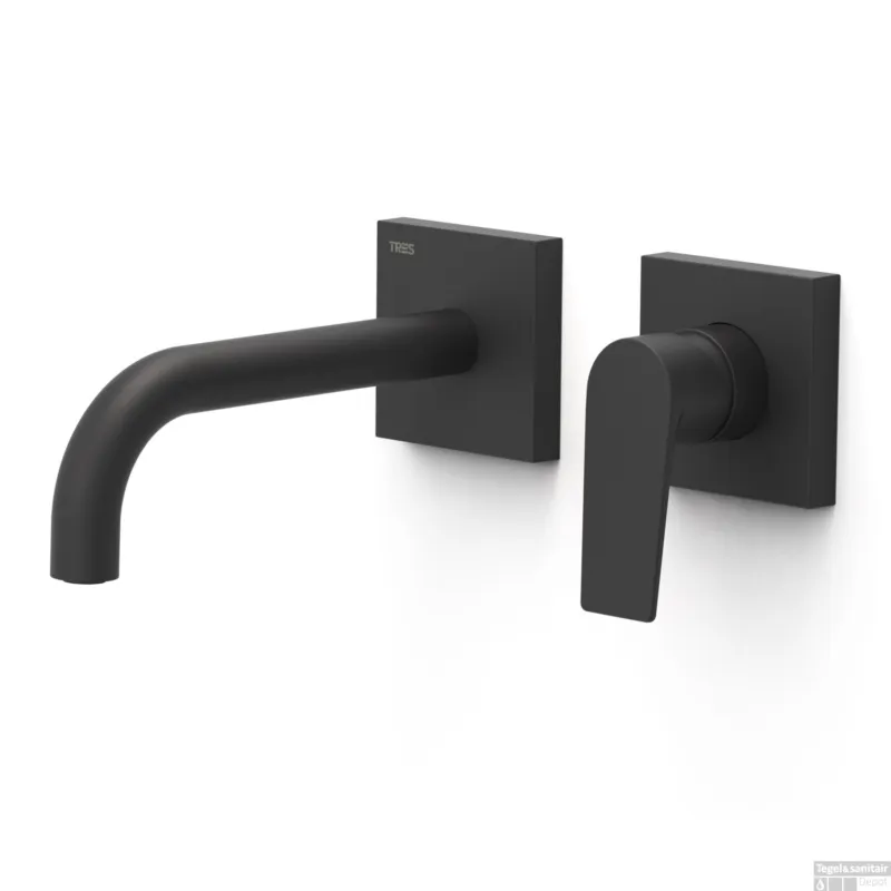 Wastafelmengkraan Inbouw Tres Project Gebogen Uitloop 18 cm Mat Zwart Snelle Levering