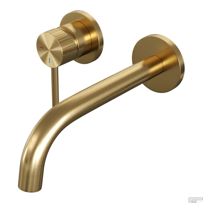 Voordeelprijs Brauer Stripe inbouw wastafelmengkraan met gebogen uitloop en rozetten model A2 goud geborsteld PVD