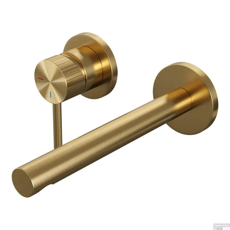 Brauer Stripe inbouw wastafelmengkraan met rechte uitloop en rozetten model A2 goud geborsteld PVD Shop Nu
