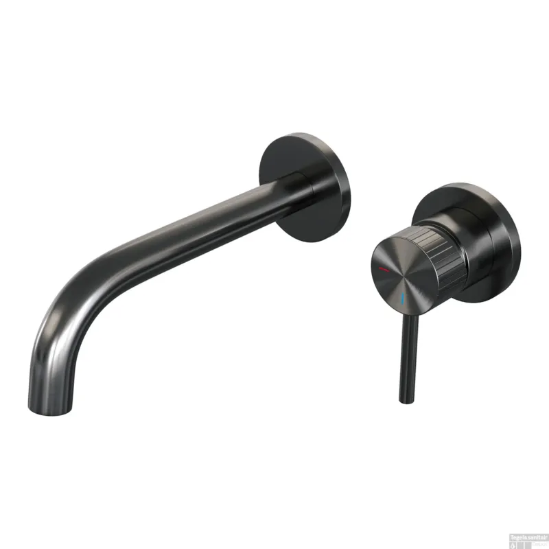 Brauer Stripe inbouw wastafelmengkraan met gebogen uitloop en rozetten model A1 gunmetal geborsteld PVD Dagaanbieding