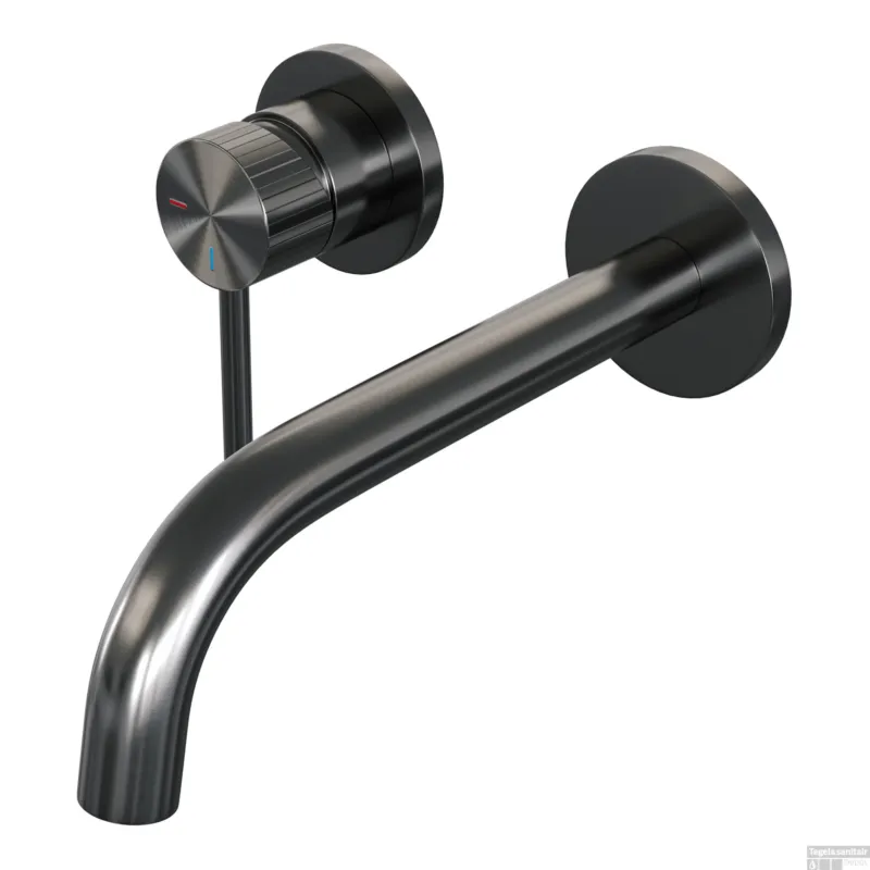 Fabrieksprijs Brauer Stripe inbouw wastafelmengkraan met gebogen uitloop en rozetten model A2 gunmetal geborsteld PVD