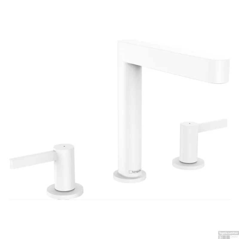 Wastafelmengkraan Finoris HansGrohe 3-gats 160 met Push-Open Waste Mat Wit Korting