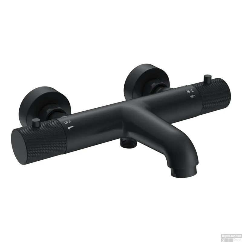 Badmengkraan Thermostatisch Wiesbaden Ribbd Hartafstand 15 cm Mat Zwart Voordeelprijs