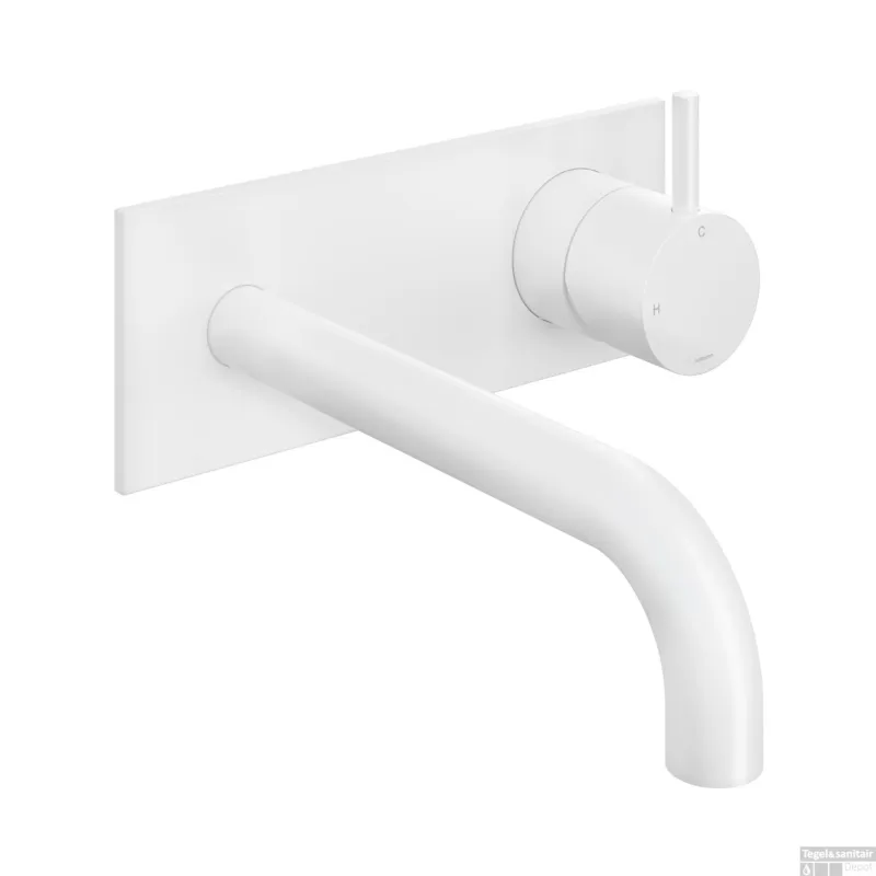 Inbouw Wastafelkraan Met Achterplaat Hotbath Cobber 18cm Gebogen Uitloop 1-Hendel Mat Wit Korting