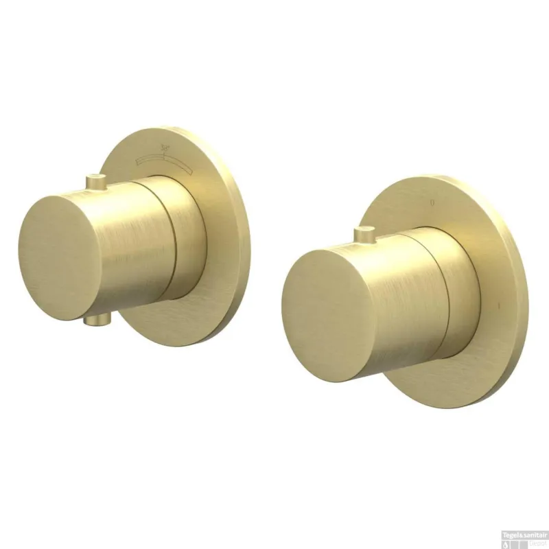 Aanbieding Afbouwdeel IVY Bond Inbouwthermostaat Symmetry 2-Weg Stop-Omstel Met Rond Rozet Geborsteld Mat Goud PVD