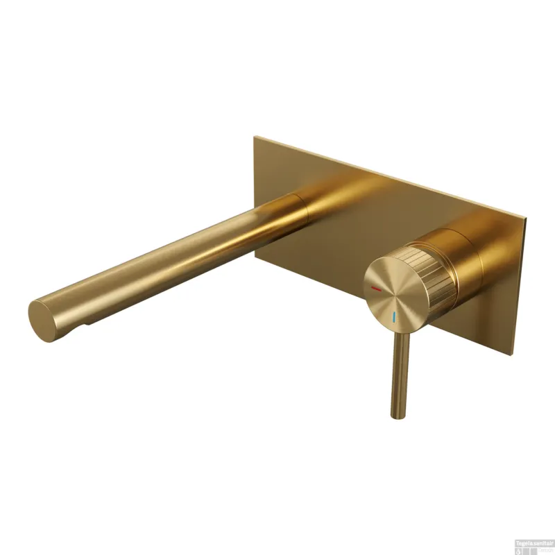 Beste Prijs Brauer Stripe inbouw wastafelmengkraan met rechte uitloop en afdekplaat model A1 goud geborsteld PVD