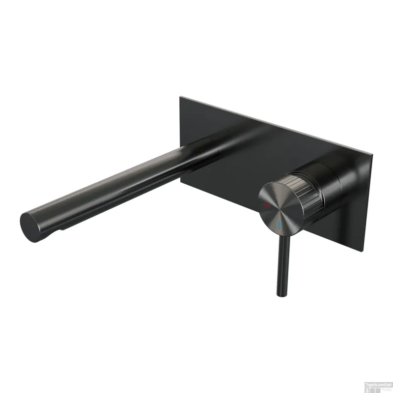 Brauer Stripe inbouw wastafelmengkraan met rechte uitloop en afdekplaat model A1 gunmetal geborsteld PVD Exclusieve Aanbieding