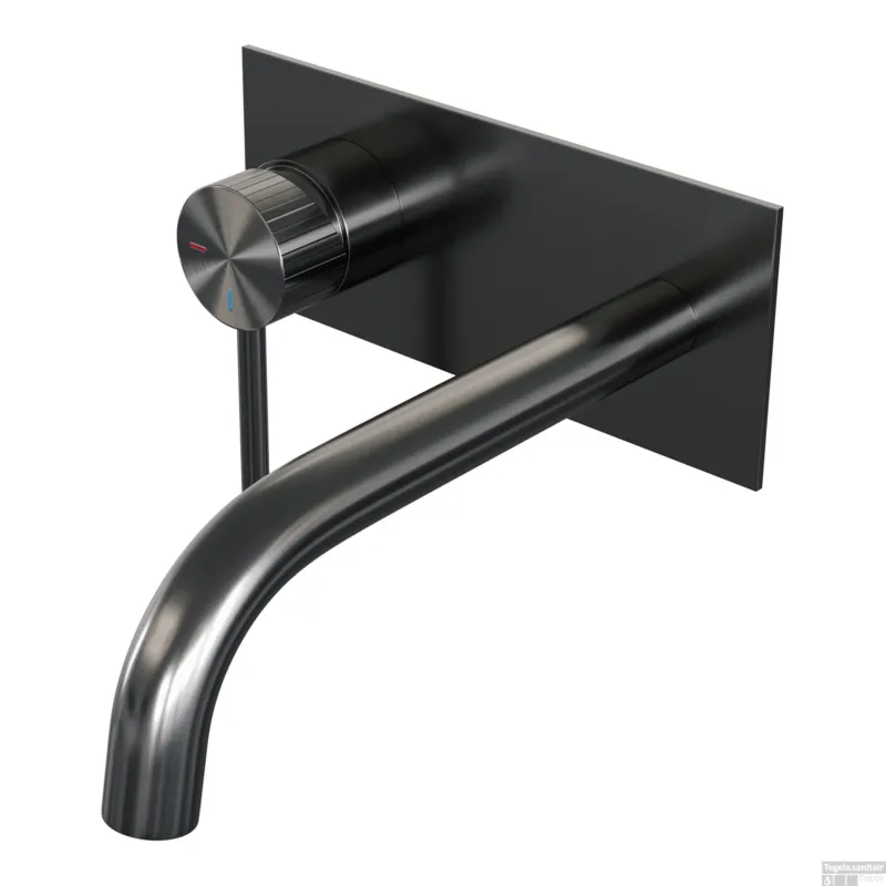 Beperkte Voorraad Brauer Stripe inbouw wastafelmengkraan met gebogen uitloop en afdekplaat model A2 gunmetal geborsteld PVD