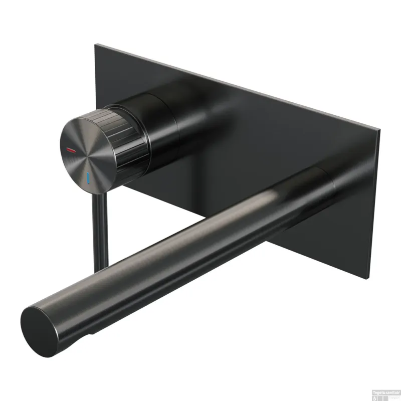 Goedkoop Brauer Stripe inbouw wastafelmengkraan met rechte uitloop en afdekplaat model A2 gunmetal geborsteld PVD