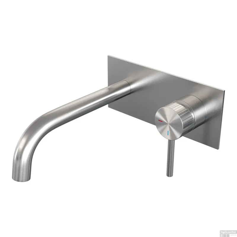 Brauer Stripe inbouw wastafelmengkraan met gebogen uitloop en afdekplaat model A1 RVS-kleurig geborsteld PVD Beste Prijs