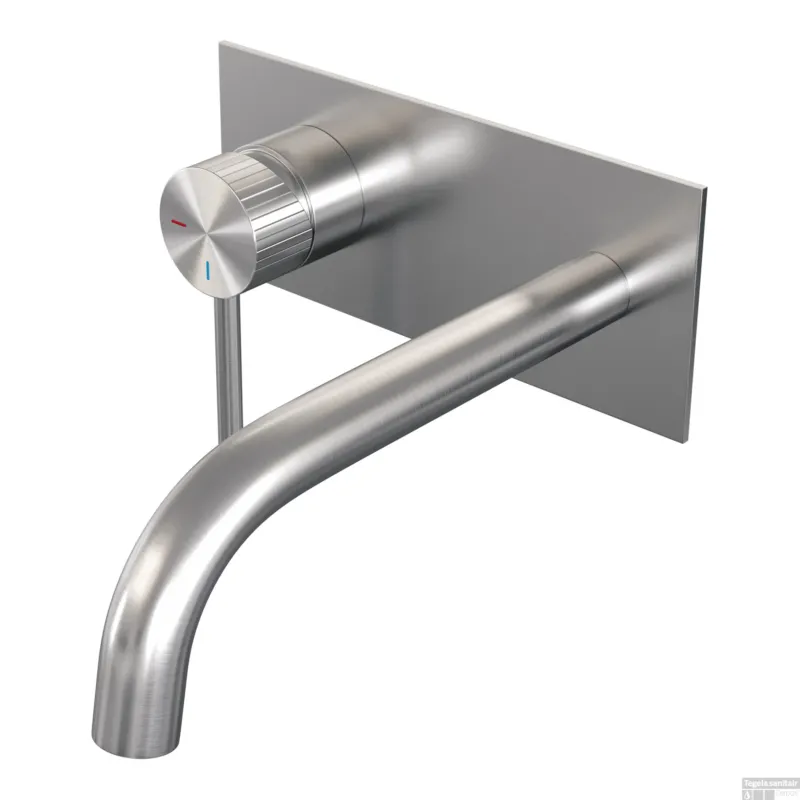 Brauer Stripe inbouw wastafelmengkraan met gebogen uitloop en afdekplaat model A2 RVS-kleurig geborsteld PVD Gratis Retour