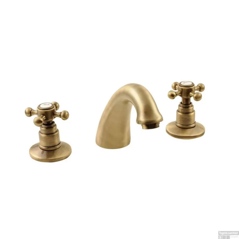 Snelle Levering Wastafelmengkraan 3-gats Sapho Antea 2-knop Uitloop Gebogen 8.5 cm Brons (incl. waste)