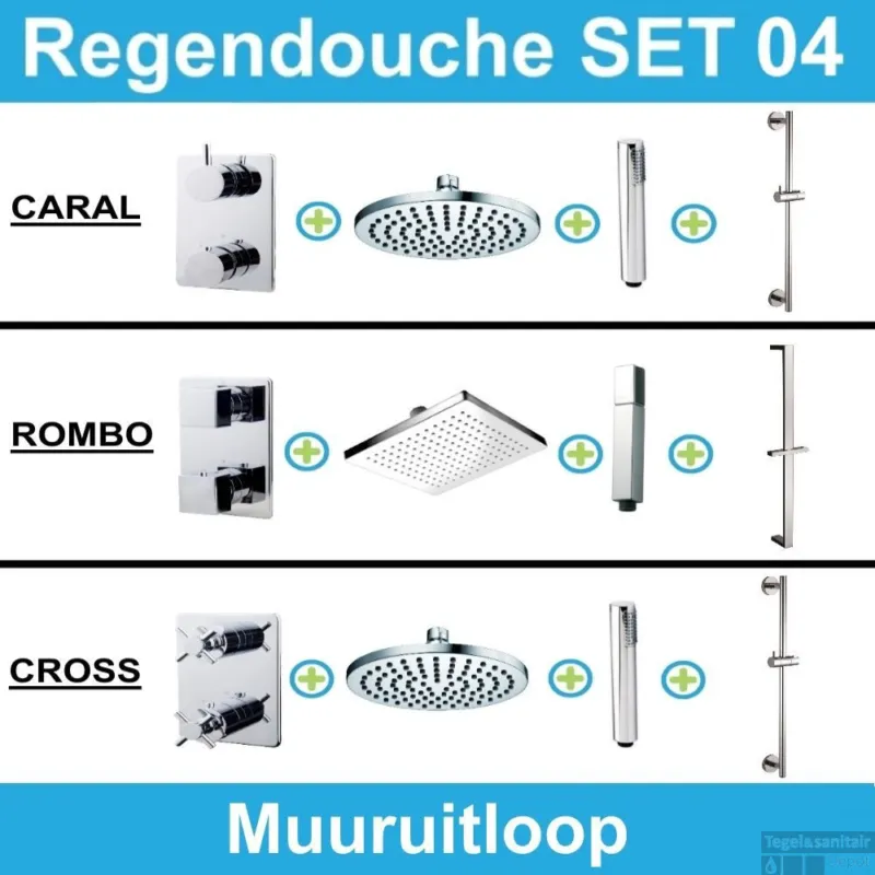 Wiesbaden inbouw regendouche set 04 (muuruitloop) Op = Op