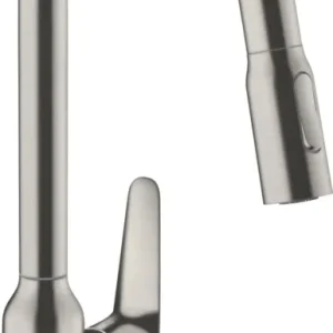 Hansgrohe Focus M42 ééngreeps keukenmengkraan 220 met uittrekbare vuistdouche, 2 straalsoorten, rvs look Beperkt Aanbod