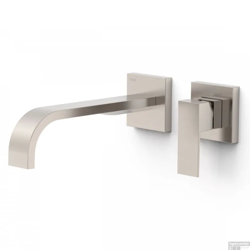 Wastafelmengkraan Inbouw Tres Cuadro Exclusive 2 Delen Lange Gebogen Uitloop en Korte Hendel RVS Merkproduct