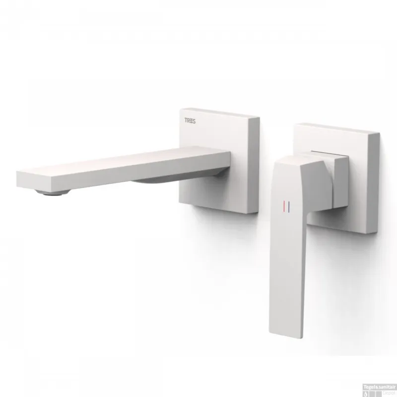 Wastafelmengkraan Inbouw Tres Slim Exclusive 2 Delen Rechte Uitloop en Hendel Mat Wit Veilige Betaling