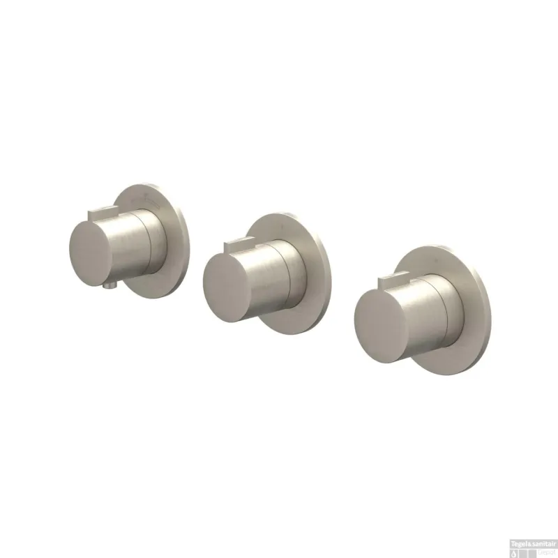 Lage Prijs Afbouwdeel IVY Pact Inbouwthermostaat 2 Stopkranen Symmetry Met Ronde Rozetten Geborsteld Nickel PVD
