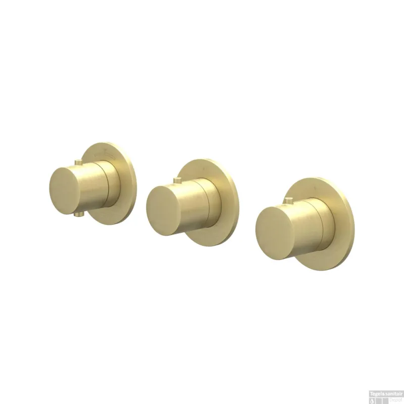 Afbouwdeel IVY Bond Inbouwthermostaat 2 Stopkranen Symmetry Met Ronde Rozetten Geborsteld Mat Goud PVD Hete Deal