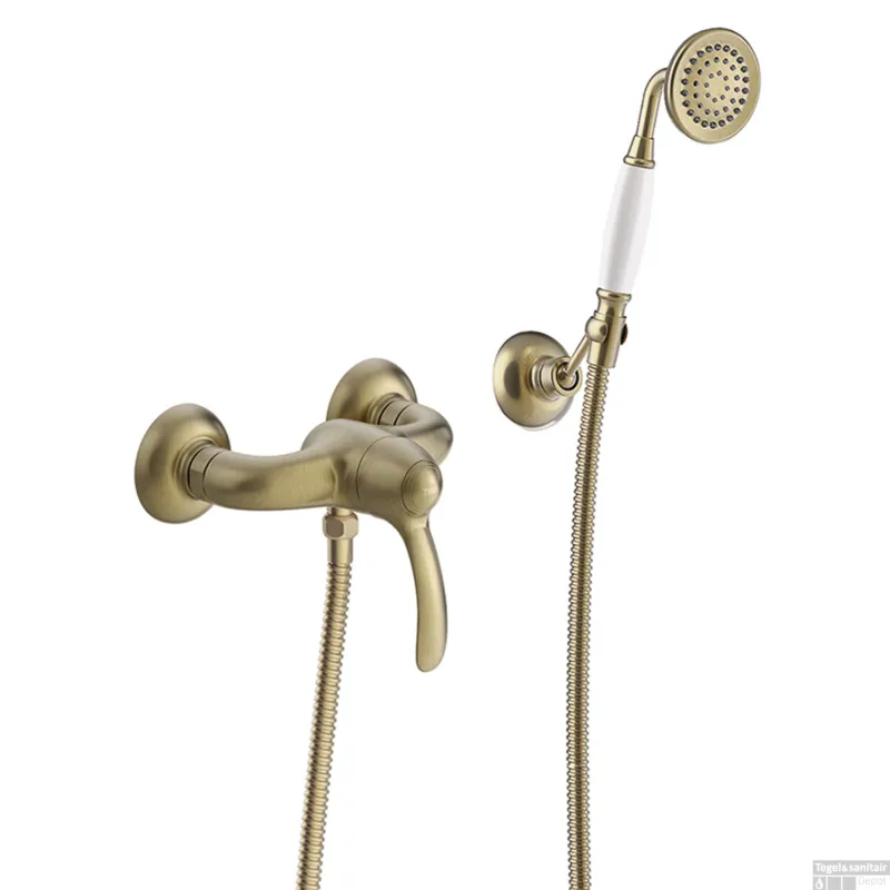 Douchemengkraan Tres Clasic 1 Hendel Incl Handdouche en Doucheslang Verouderd Messing Mat Laatste Versie