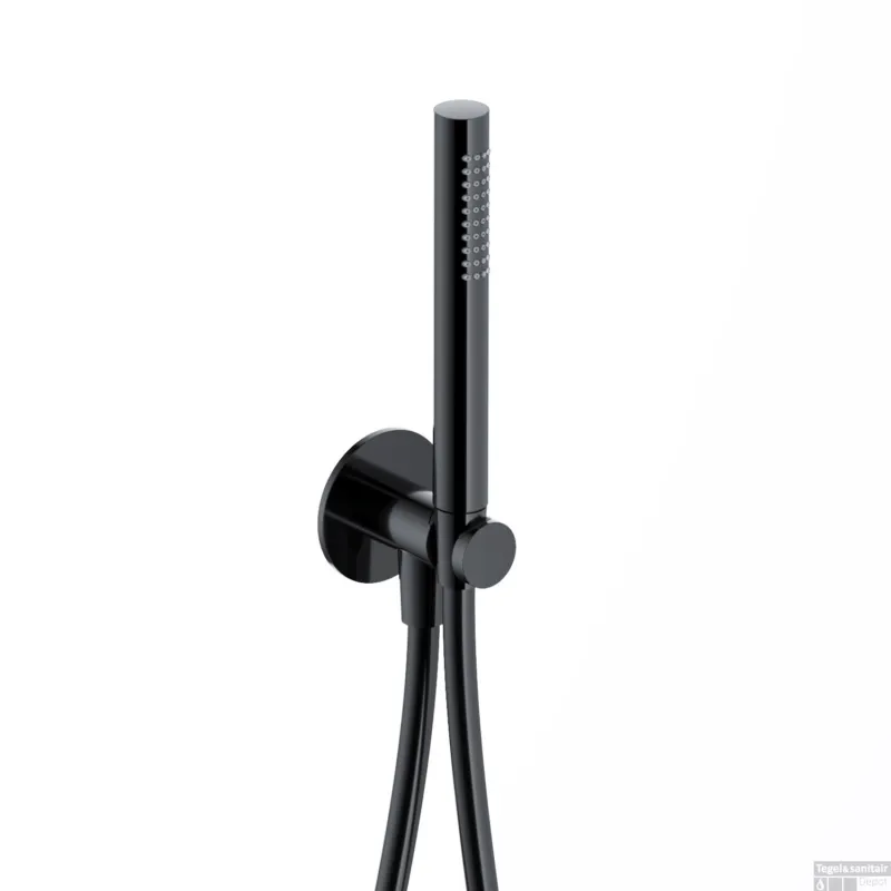 Seizoensaanbieding Handdouche Hotbath Ace Met Wandsteun Met Uitlaat En Doucheslang 150cm Gepolijst Zwart PVD