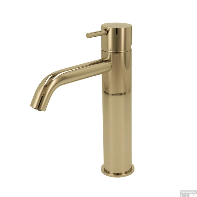 Wastafelmengkraan Hotbath Cobber 1-hendel Gebogen 21.6 cm Gepolijst Messing PVD Uitverkoop