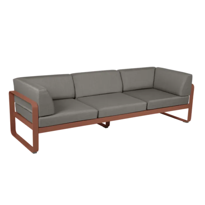 Lage Prijs Fermob Bellevie 3-zits Club loungebank met grey taupe zitkussen-Red Ochre