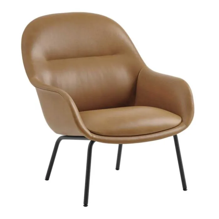 Shop Nu muuto Fiber Lounge armstoel stalen onderstel-Refine leahter cognac-Anthracite black