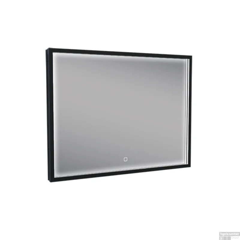Badkamerspiegel met LED-Verlichting Wiesbaden Condensvrij 80x60 cm Mat Zwart Speciale Aanbieding