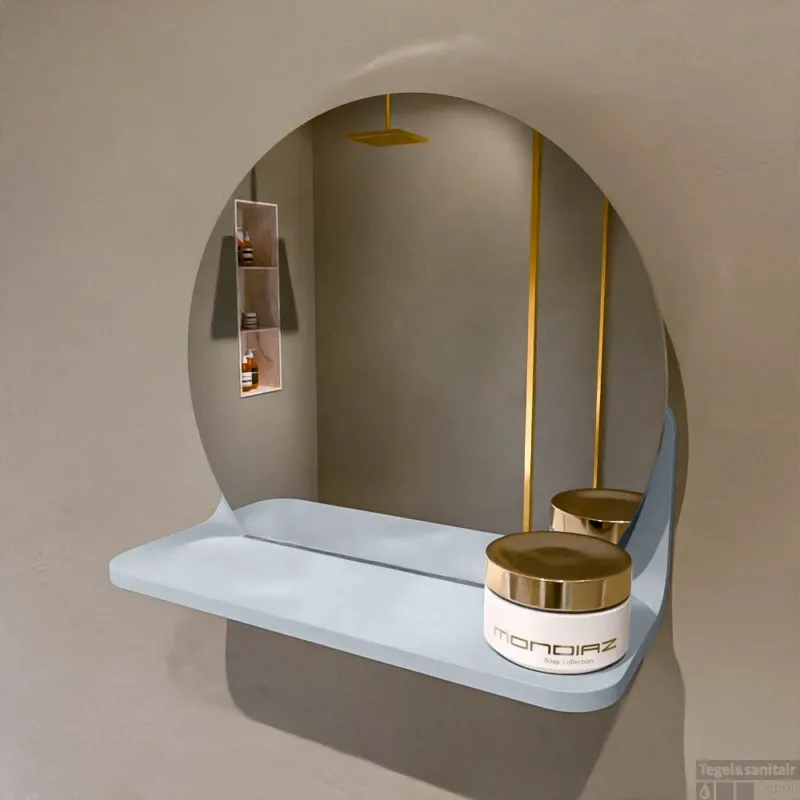 MONDIAZ SPOT spiegel rond 30cm met Spiegelplanchet kleur Clay. Superprijs