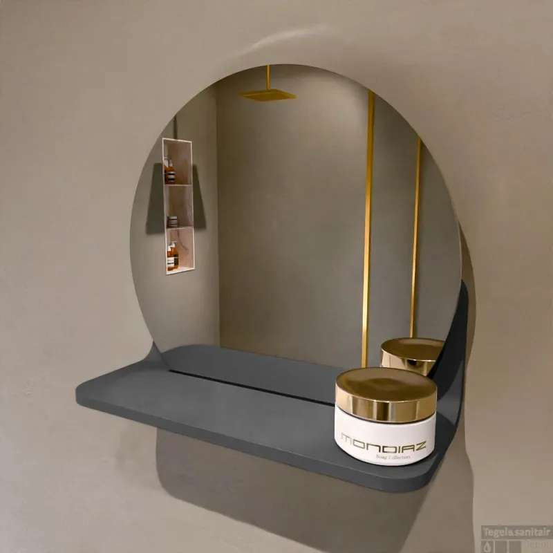 Actieprijs MONDIAZ SPOT spiegel rond 30cm met Spiegelplanchet kleur Dark Grey.