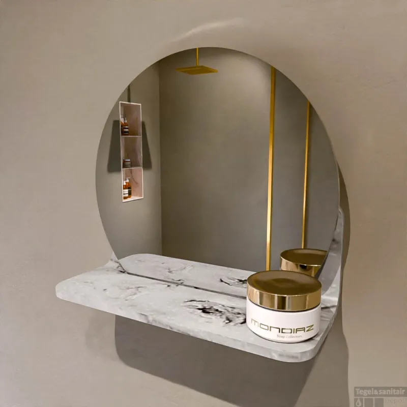 Actieprijs MONDIAZ SPOT spiegel rond 30cm met Spiegelplanchet kleur Glace.