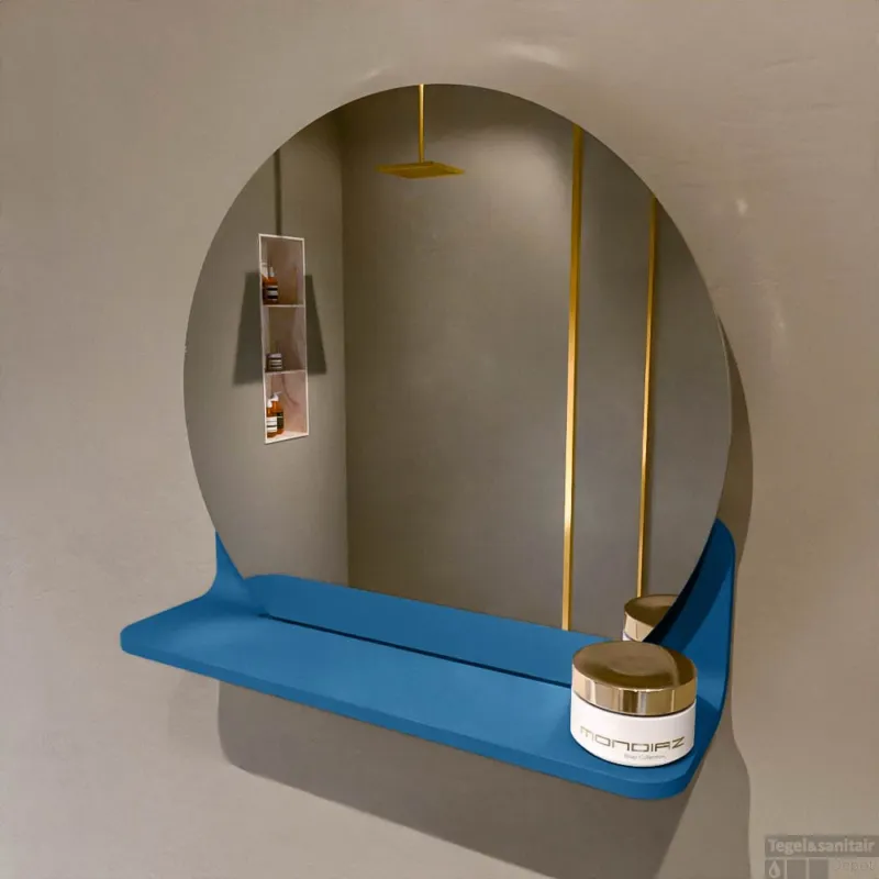 MONDIAZ SPOT spiegel rond 40cm met Spiegelplanchet kleur Jeans. Lage Prijs