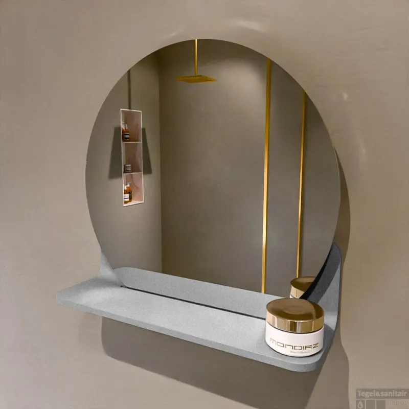 Speciale Aanbieding MONDIAZ SPOT spiegel rond 40cm met Spiegelplanchet kleur Plata.