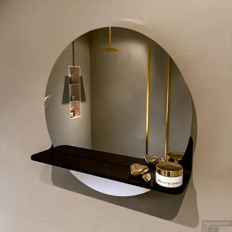 Aanbieding MONDIAZ SPOT spiegel rond 50cm met Spiegelplanchet kleur Urban.