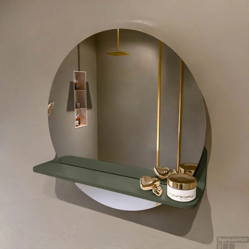 MONDIAZ SPOT spiegel rond 50cm met Spiegelplanchet kleur Army. Laatste Kans