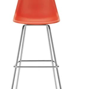 Vitra Eames Plastic barkruk met verchroomd onderstel-hoog-Poppy red Tijdelijk Beschikbaar