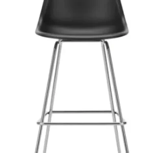 Vitra Eames Plastic barkruk met verchroomd onderstel-hoog-Deep black Must-Have