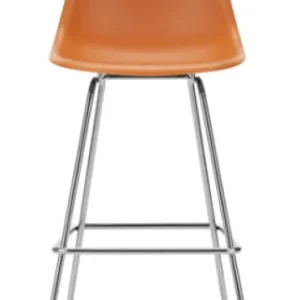 Vitra Eames Plastic barkruk met verchroomd onderstel-hoog-Roest oranje Gratis Retour