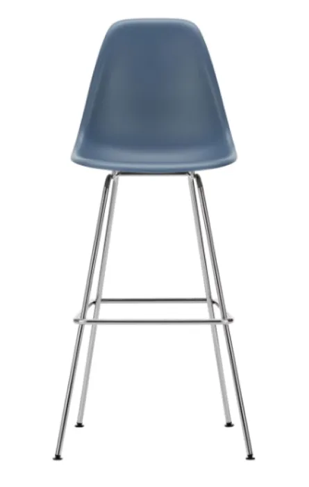 Populair Vitra Eames Plastic barkruk met verchroomd onderstel-hoog-Zee blauw