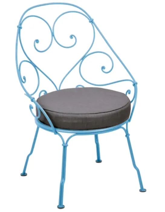 Tijdelijk Beschikbaar Fermob 1900 fauteuil met graphite grey zitkussen-Maya Blue