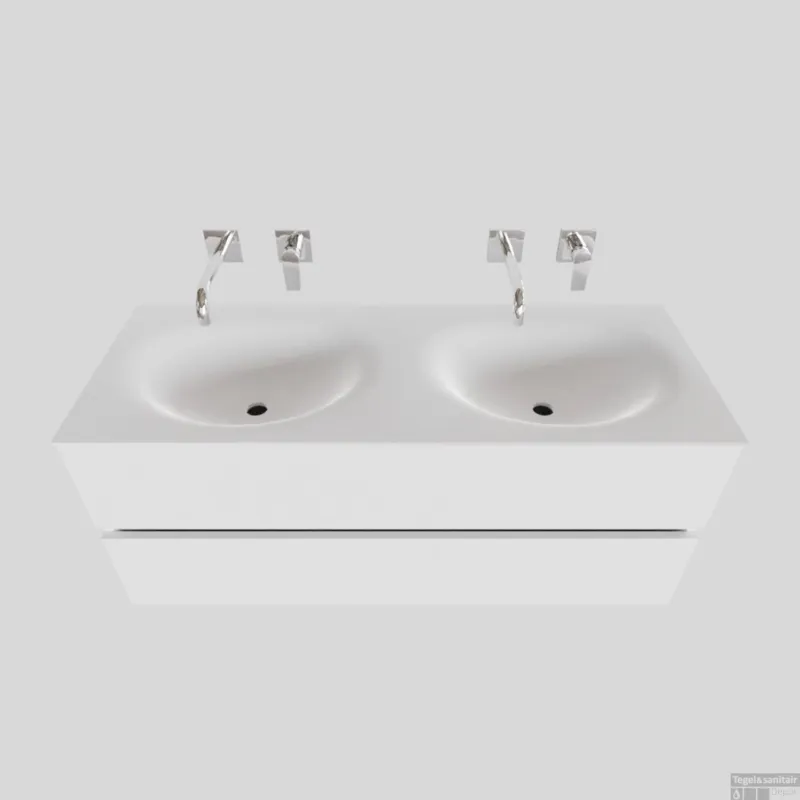 Badkamermeubel Solid Surface BWS Stockholm 120x46 cm Dubbel Mat Wit (zonder kraangaten) Alleen Vandaag